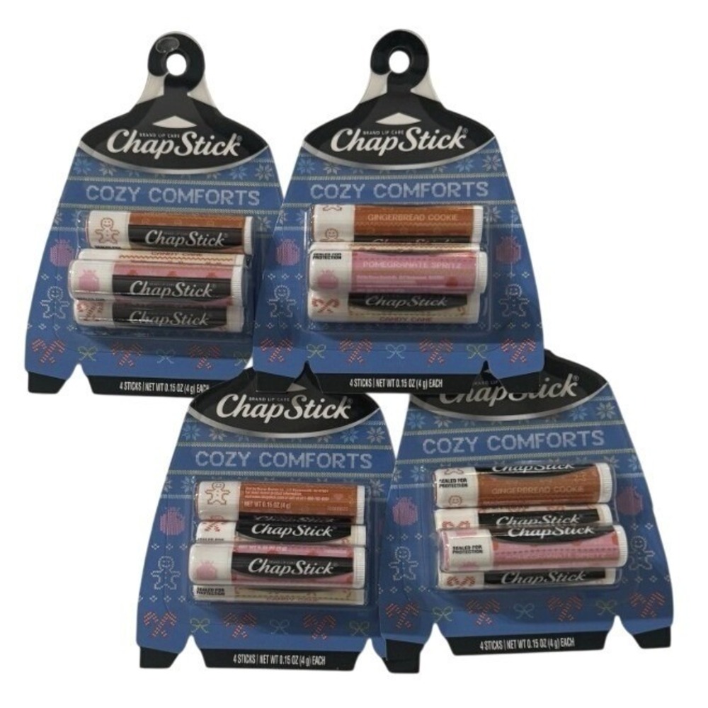 LOT of 4 Chapstick‎ Cozy Comforts Limited Pomegranate Gingerbread Candy Cane